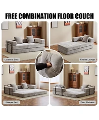 Streamdale Furniture Convertible Floor Sofa Bed with Pillow & Armrest - Light Grey