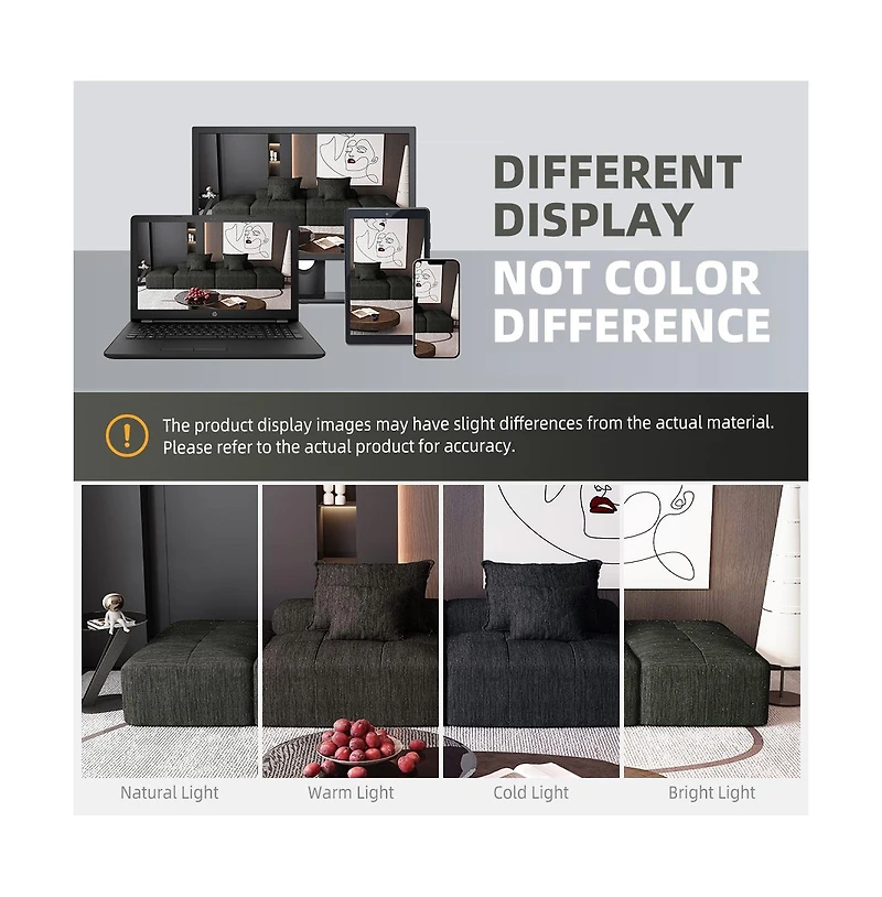 Streamdale Furniture Modern Chenille Sectional Sofa w/ 2 Ottomans & Pillows - Black