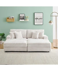 Streamdale Furniture White Corduroy Sofa w/ Storage Legs & Pillows