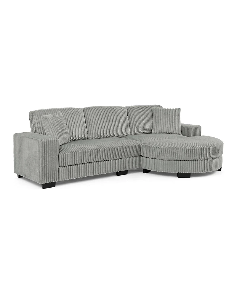 Streamdale Furniture Corduroy Tufted Sleeper Sectional Sofa, L-Shaped, Gray