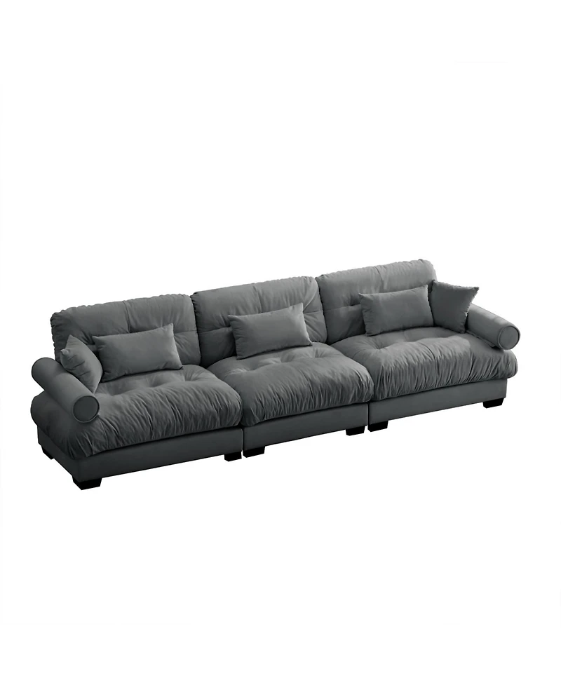 Streamdale Furniture Large Modern Velvet Sofa with Pillows - Grey
