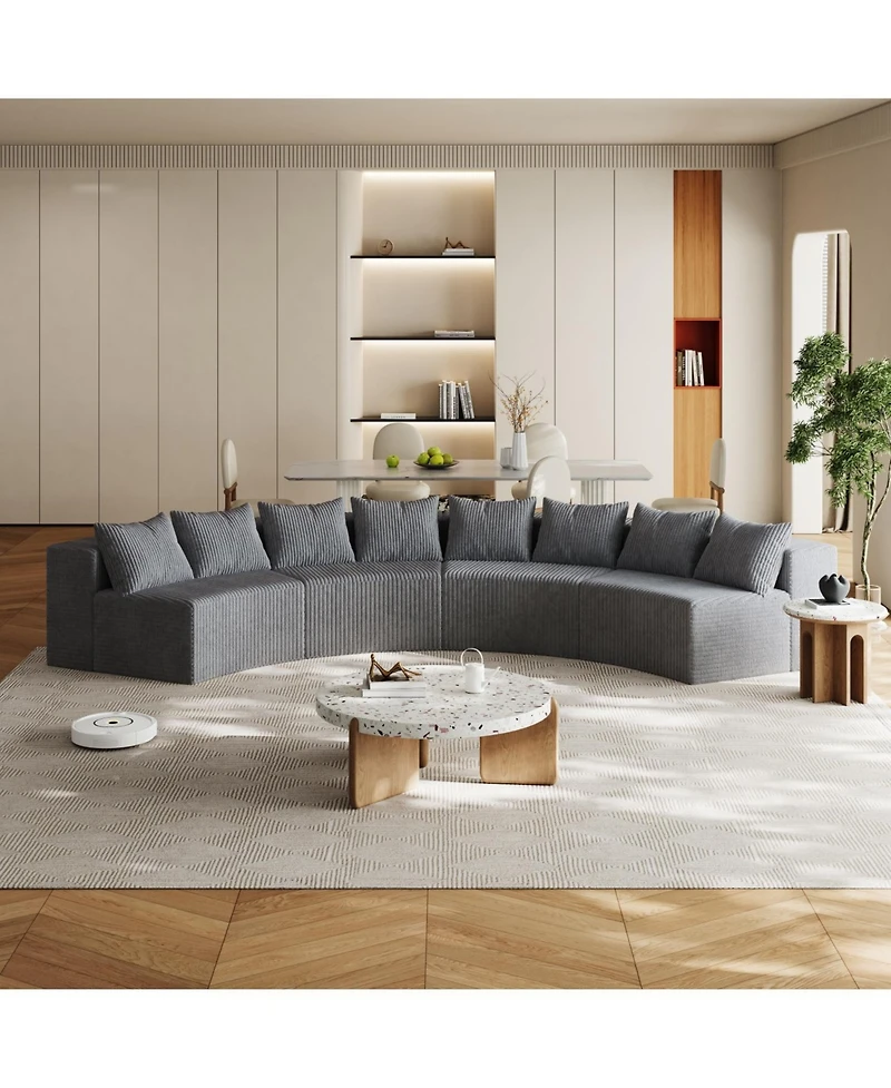 Streamdale Furniture Corduroy Curved Sectional Sofa with 8 Pillows (4 Modules)