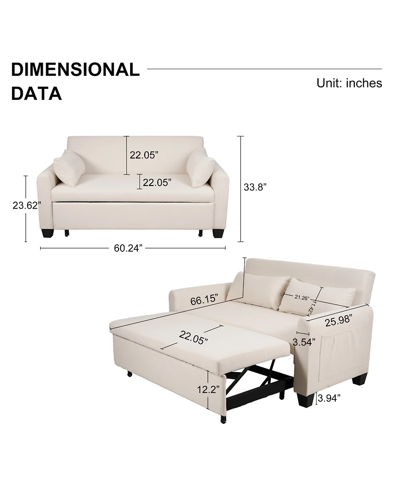 Streamdale Furniture 61" Fabric Sofa Bed - Storage, Adjustable