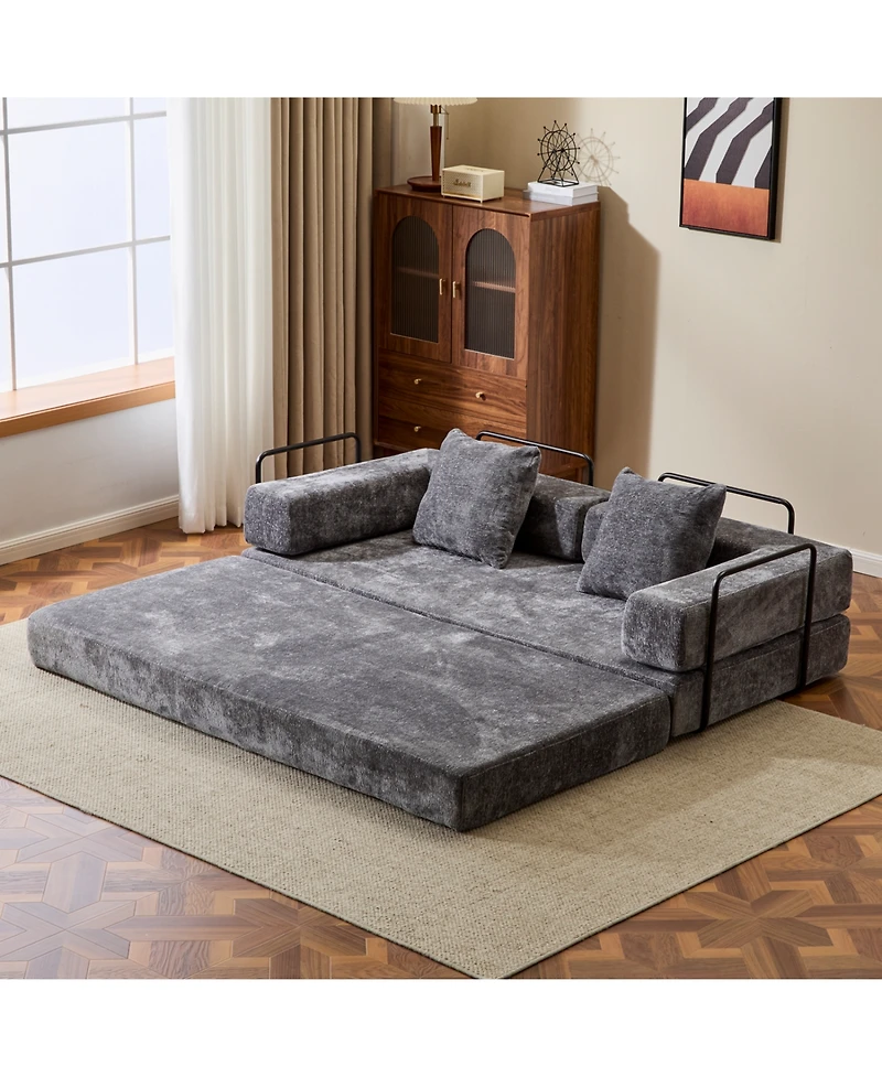 Streamdale Furniture Convertible Floor Sofa Bed with Pillow & Armrest