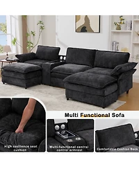 Streamdale Furniture Streamdale U-Shaped Sectional Sofa w/ Storage, Wireless Charging, Bluetooth & Footstools