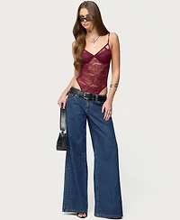 Edikted Womens Strappy Sheer Lace Bodysuit