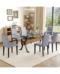Streamdale Furniture 79" Glass Table & 6 Gray Linen Chairs