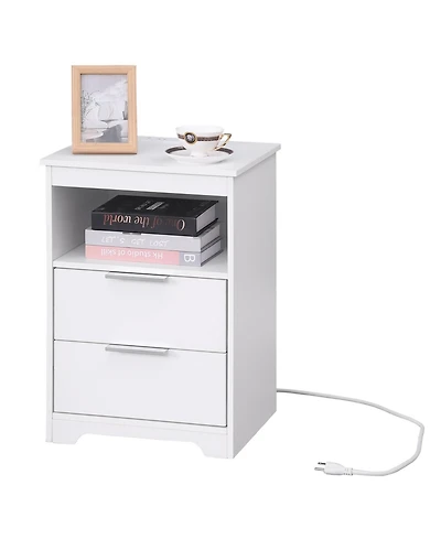 Streamdale Furniture Nightstand with Charging Station & 2 Drawers