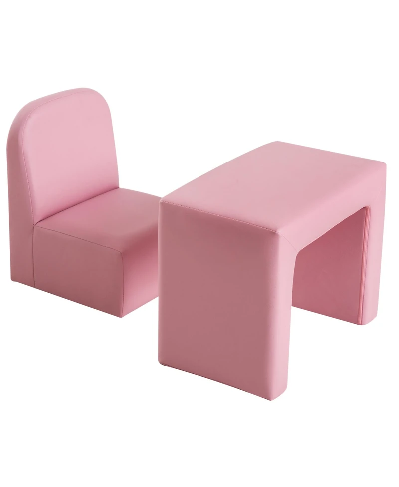 Qaba 2-in-1 Kids Table & Sofa Chair Set Toddler Seat Armchair Desk Children