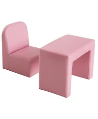 Qaba 2-in-1 Kids Table & Sofa Chair Set Toddler Seat Armchair Desk Children