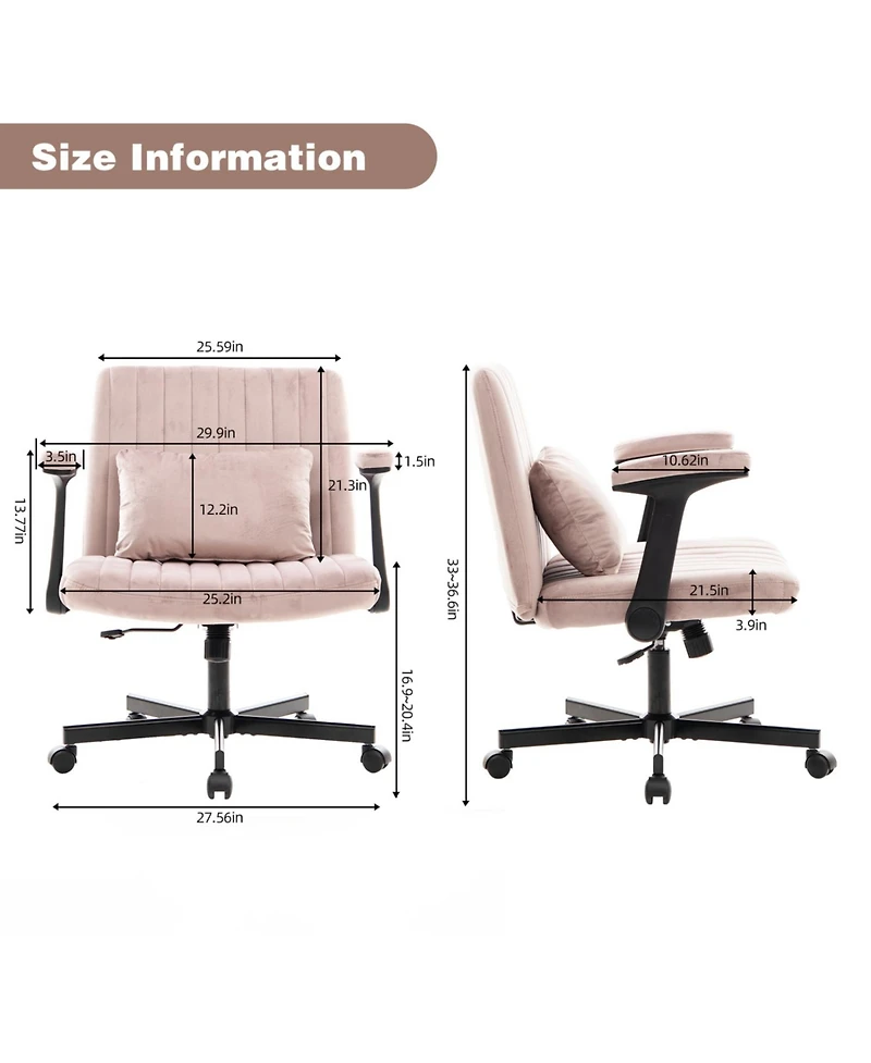 Streamdale Furniture Streamdale Pink Velvet Criss Cross Office Chair
