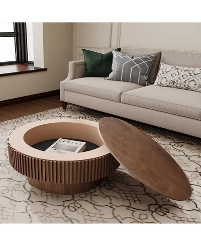 Streamdale Furniture 31.5" Round Walnut Coffee Table with Storage