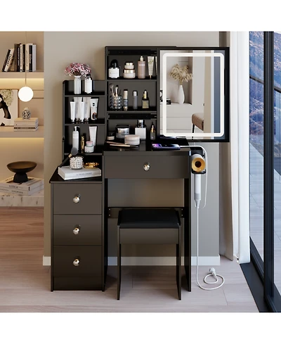 Streamdale Furniture Led Mirror Vanity Table with Stool & Power