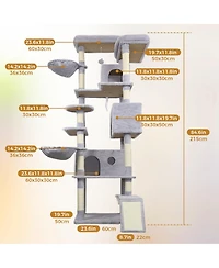 Zeus & Ruta 84.6 Light Gray Cat Tree Wide Base 3 Condos 11 Sisal Posts Ladder 2 Hammocks Interactive Toy