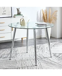 Streamdale Furniture 38.6" Glass tabletop dining table with silver legs