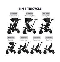 Kinder King Kids Tricycle Stroller, 7 In 1 Folding Toddler Trike w/Adjustable Push Handle