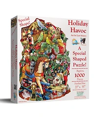 SunsOut Holiday Havoc 1000 piece Jigsaw Puzzle for Adults Special Shape Christmas