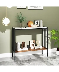 Console Table 2-Tier Industrial Foyer Table with Sintered Stone Tabletop