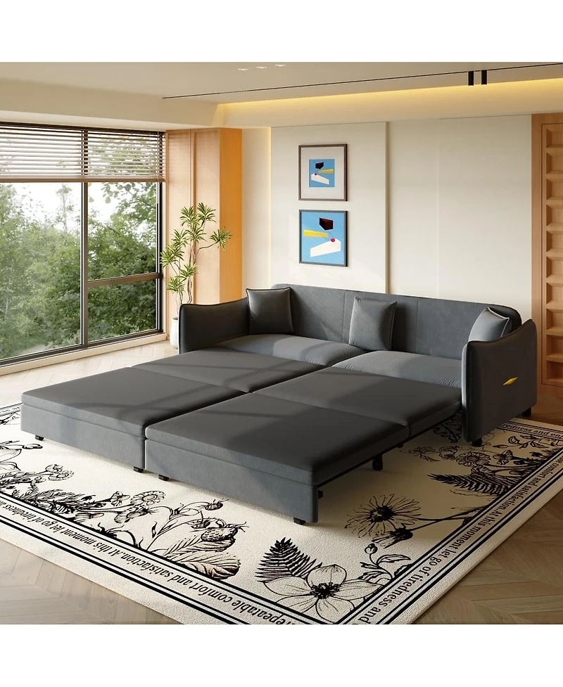 Maison Boucle 81.9'' Velvet Pull Out Sleeper Sofa Bed, 3-in-1 Convertible King Couch with Pillows, Modern for Living Room-Maison