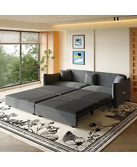 Maison Boucle 81.9'' Velvet Pull Out Sleeper Sofa Bed, 3-in-1 Convertible King Couch with Pillows, Modern for Living Room-Maison