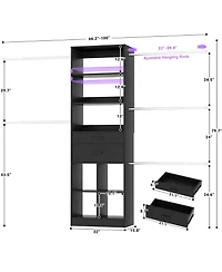 Aheaplus 4-8 Ft Walk-in Adjustable Closet Organizer System with 2 Drawers and 5 Rods