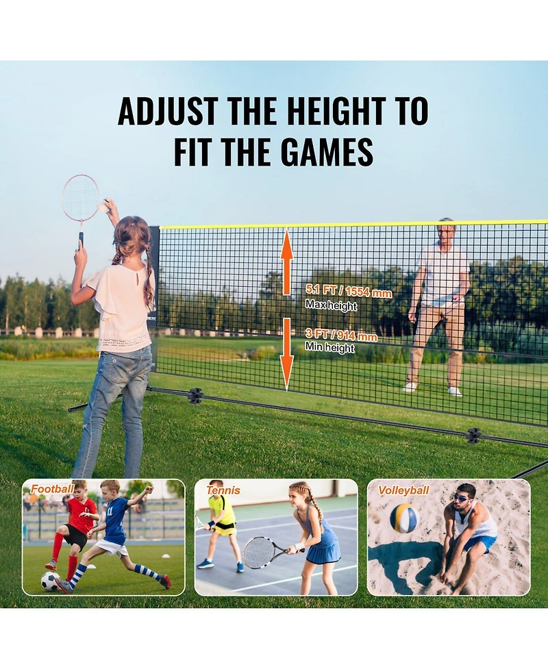 Mecale Adjustable Badminton and Volleyball Net, ft Foldable Pickleball Net with Poles, Stand and Carry Bag for Backyard Indoor Outdoor