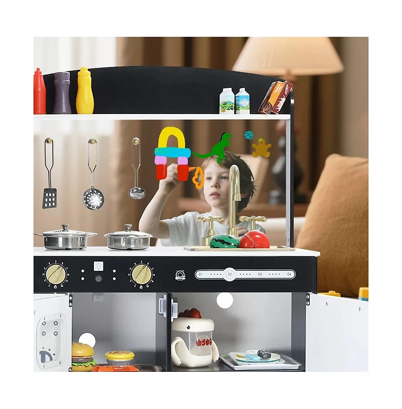 Kinder King Wooden Pretend Play Kids Kitchen, Toy Kitchen Playset w/Oven, Microwave for Boys Girls Age 3