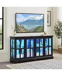 Streamdale Furniture Led Curio Cabinet with Glass Doors & Adjustable Shelves - Black