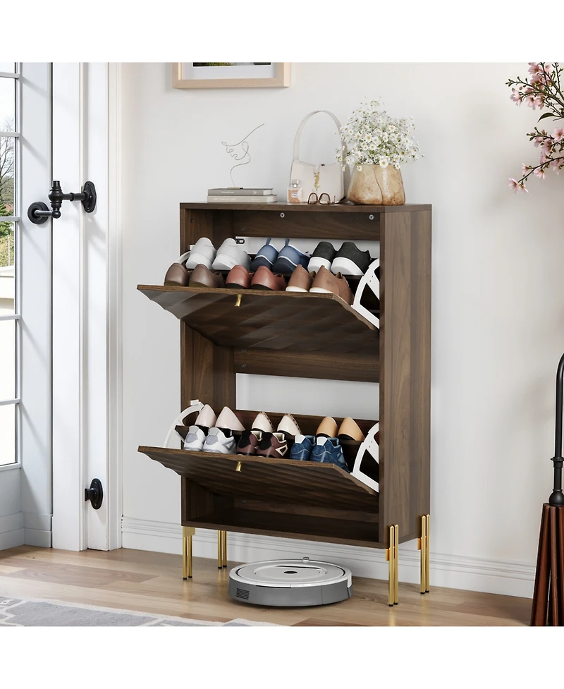 Streamdale Furniture 23.6" Walnut Shoe Cabinet, Mid-Century Modern Organizer