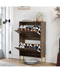 Streamdale Furniture 23.6" Walnut Shoe Cabinet, Mid-Century Modern Organizer