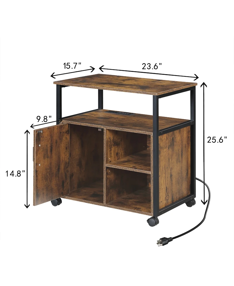 Streamdale Furniture File Cabinet with Charging, Printer Stand, Metal Frame, Rustic Brown