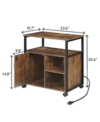 Streamdale Furniture File Cabinet with Charging, Printer Stand, Metal Frame, Rustic Brown