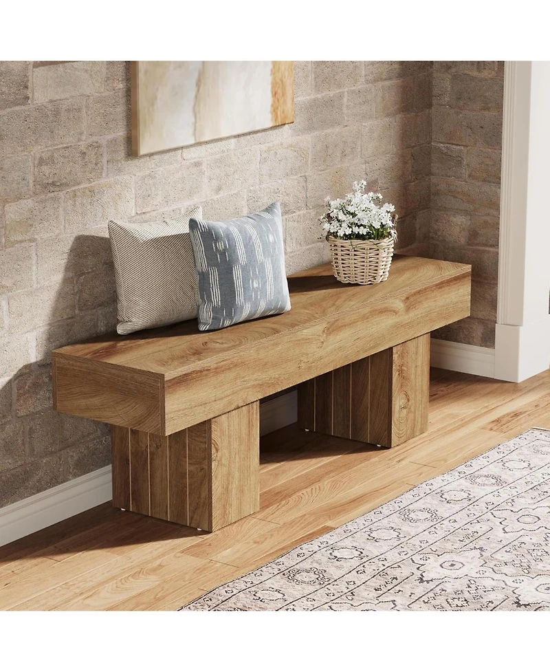 Tribesigns Tv Stand for Tvs up to 55 Inch, Farmhouse Entertainment Center, Light Wood Low TV Consoles