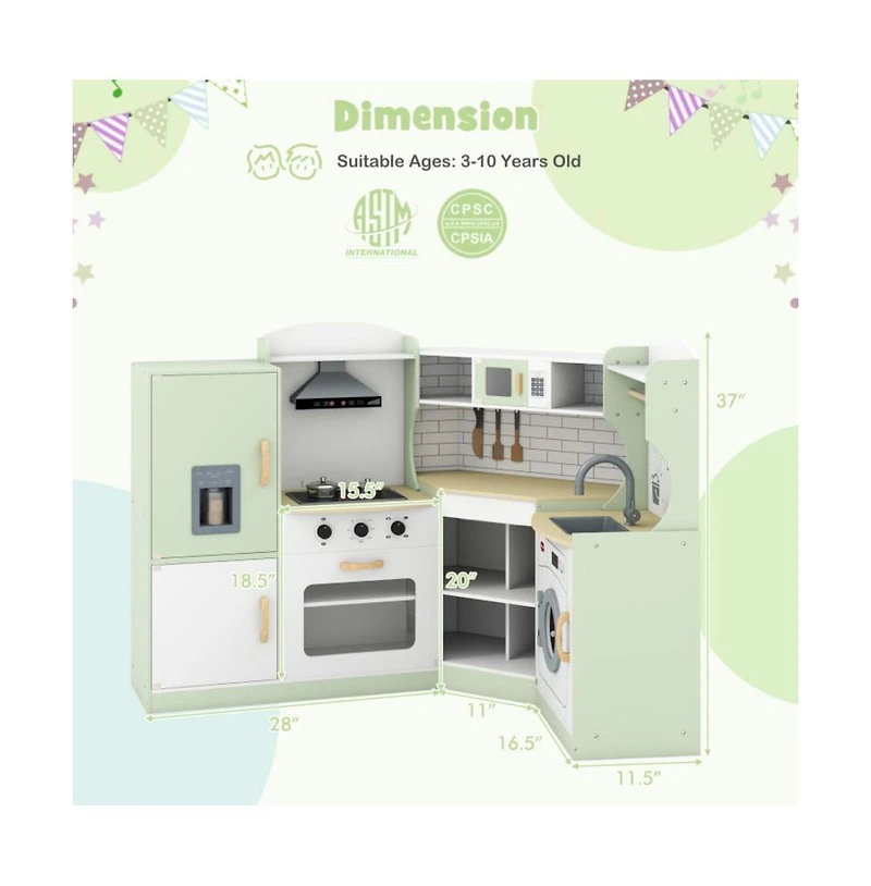 Hongge Corner Kids Play Kitchen with Washer and Ice Maker