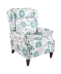 Streamdale Furniture Streamdale Push Back Recliner Chair, Wing Back, Gourd Legs, White & Blue