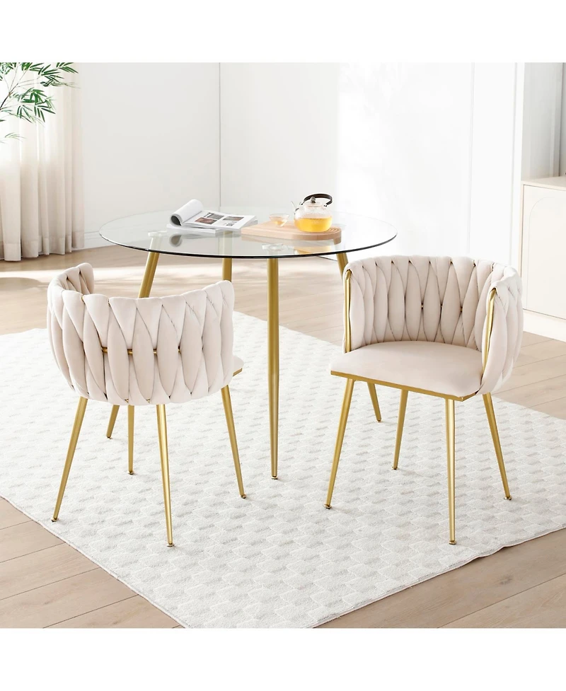 Streamdale Furniture Velvet Dining Chairs Set of 2 Golden Metal Legs