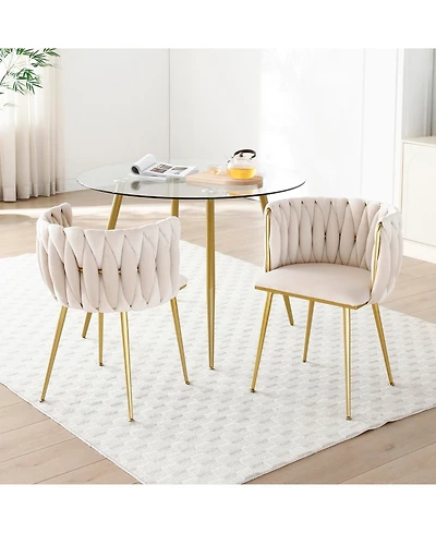 Streamdale Furniture Velvet Dining Chairs Set of 2 Golden Metal Legs