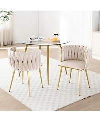 Streamdale Furniture Velvet Dining Chairs Set of 2 Golden Metal Legs