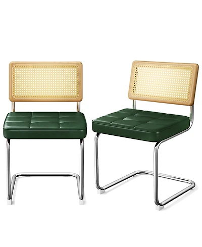 Streamdale Furniture Rattan Dining Chairs (Set of 2) Green Faux Leather