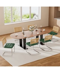 Streamdale Furniture Rattan Dining Chairs (Set of 2) Green Faux Leather