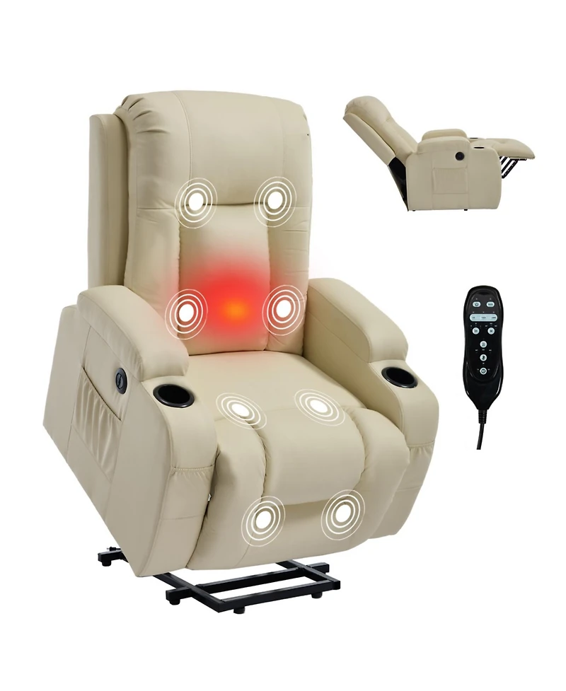 Streamdale Furniture Streamdale Beige Power Lift Recliner w/ Massage, Heat, Usb & Cup Holders