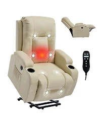 Streamdale Furniture Streamdale Beige Power Lift Recliner w/ Massage, Heat, Usb & Cup Holders