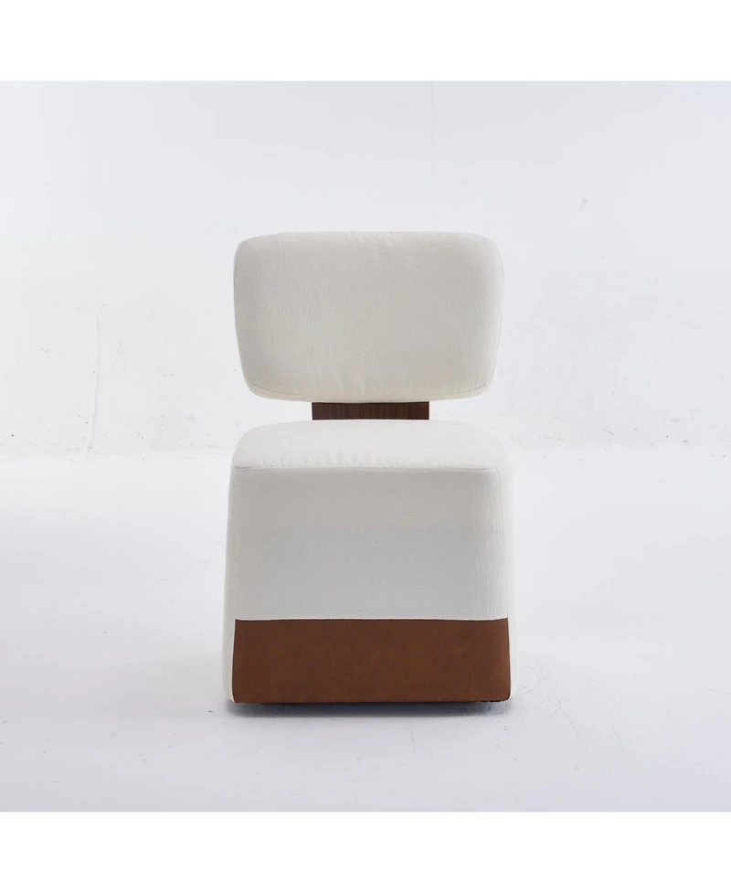 Streamdale Furniture Linen Upholstered Armless Dining Chair with Casters,Ivory