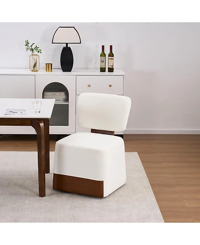 Streamdale Furniture Linen Upholstered Armless Dining Chair with Casters,Ivory