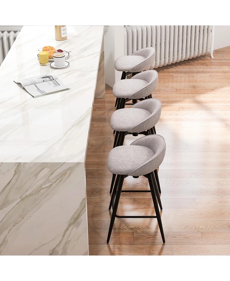 Gymax 25" Linen Upholstery Metal Frame Backrest, Footrest, 360° Swivel Seat, Comfortable Padding Set of 4 Bar Stools