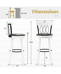Gymax 29'' Set of Bar Stools w/ Footrest Rubber Wood Frame & Tufted Rivets
