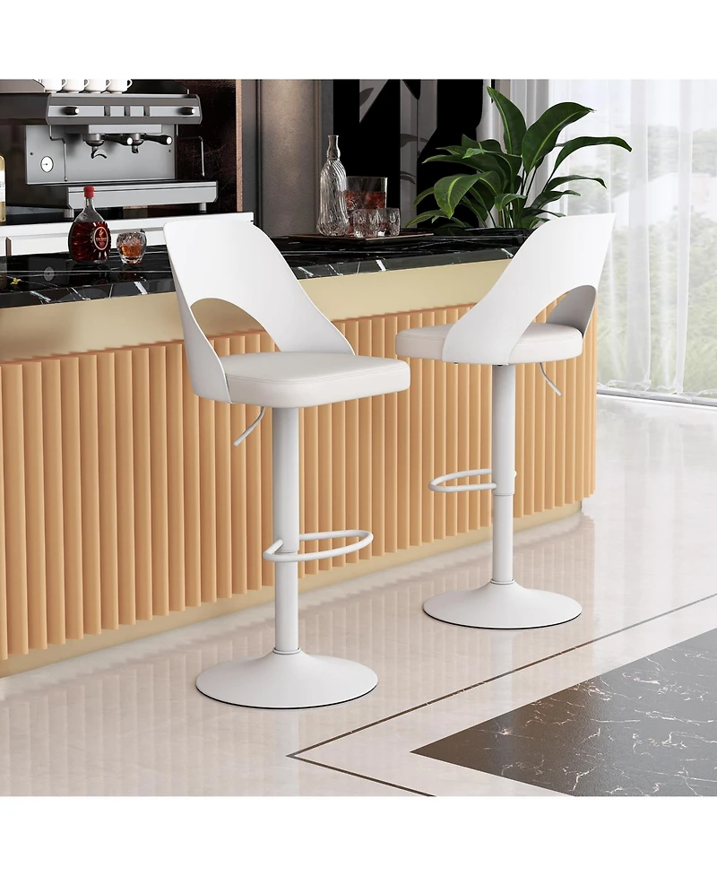 Gymax Set of 2 Pu Leather Metal Base Enlarged Seat, Backrest, Footrest, Adjustable Height, 360° Swivel Bar Stools