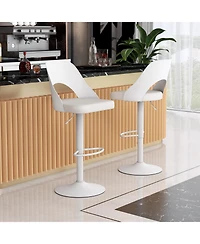 Gymax Set of 2 Pu Leather Metal Base Enlarged Seat, Backrest, Footrest, Adjustable Height, 360° Swivel Bar Stools