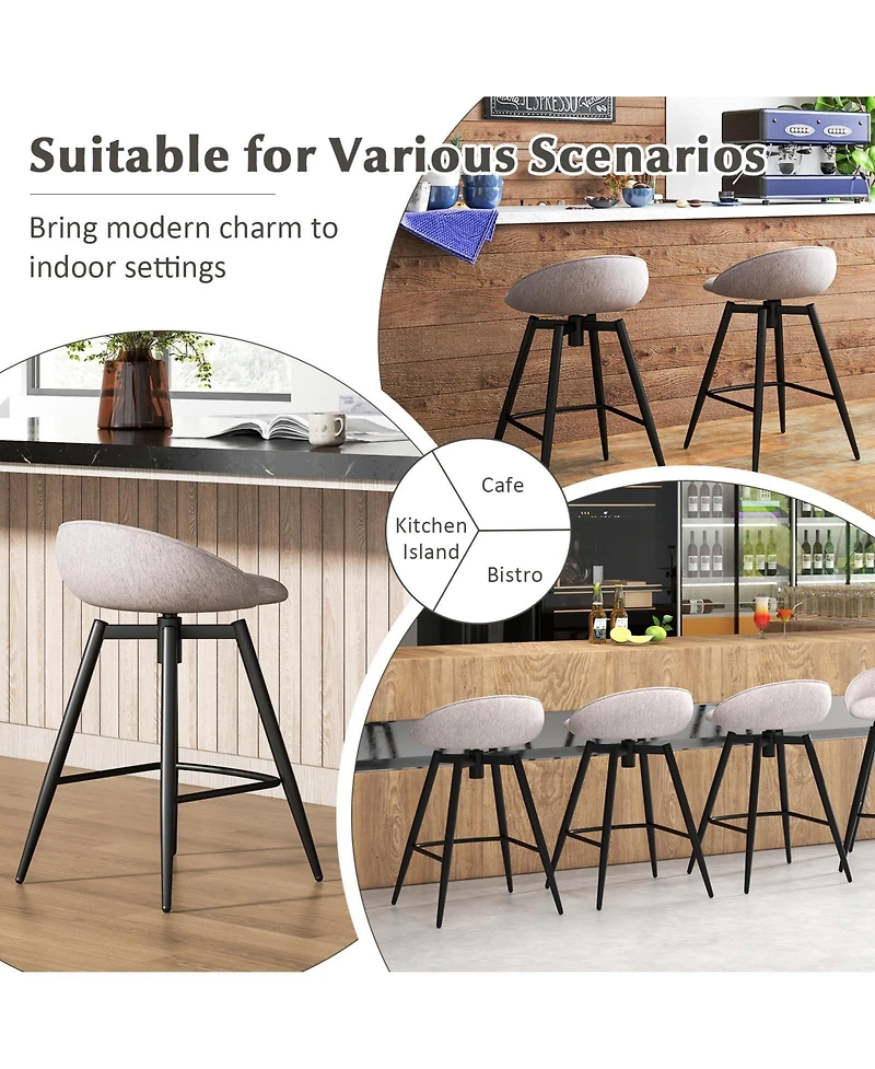 Gymax 25'' Upholstered Bar Stools Set of 2 w/ Footrest Backrest & Metal Frame