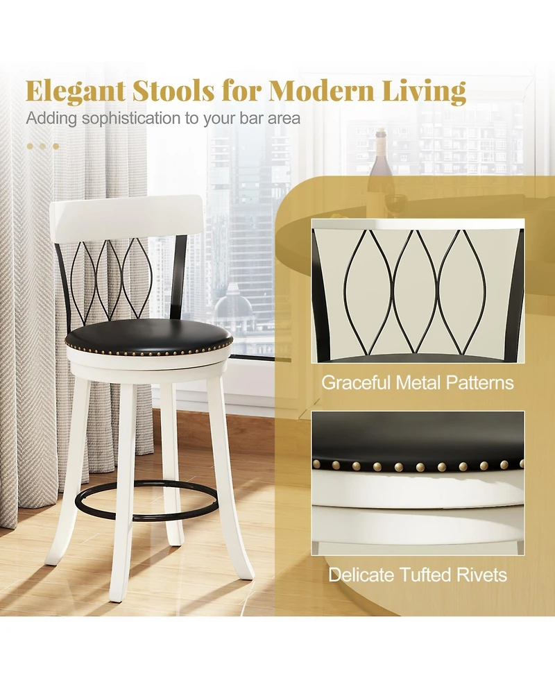 Gymax 26'' Set of 2 Bar Stools w/ Footrest Rubber Wood Frame & Tufted Rivets